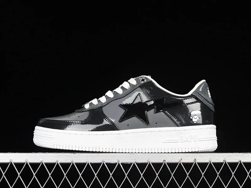 A Bathing Ape Bape Sta Patent Black White Sneakers - 1