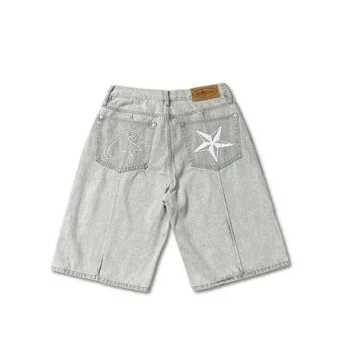 Corteiz Star Embroidered Denim Shorts Light Wash - 1