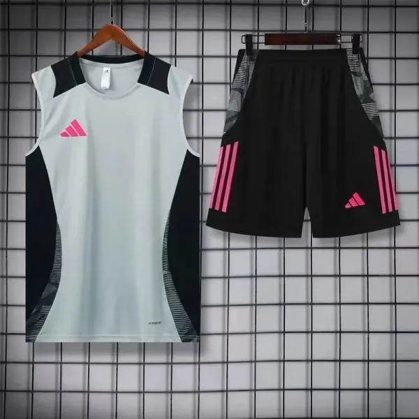 Adidas Aeroready Training Vest and Shorts Set Gray Black Pink Activewear - 1