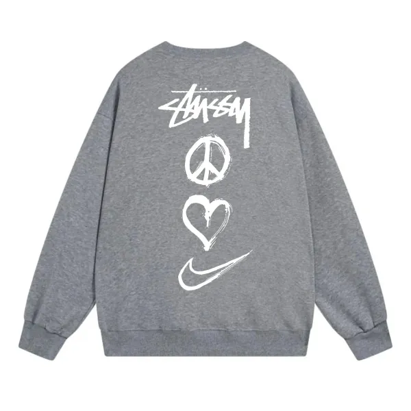 Stussy x Nike Peace Love Swoosh Gray Hoodie - 1