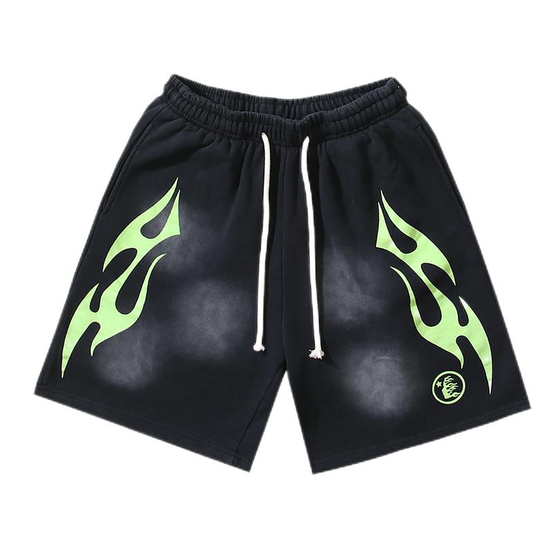 Hellstar Flame Logo Green Black Panel Shorts - 7