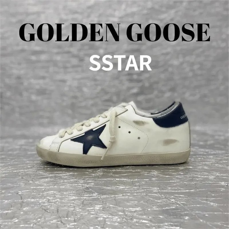 Golden Goose Super-Star Low White Navy Blue Star Sneakers