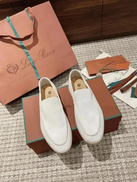 Loro Piana White Suede Loafers - 1