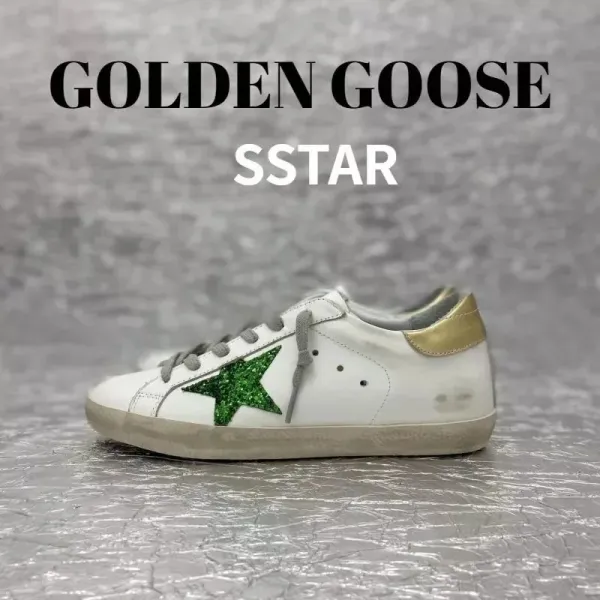 Golden Goose Sstar White Green Glitter Star Sneakers - 1
