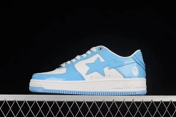 A Bathing Ape Bape Sta Low Light Blue and White Sneakers - 1