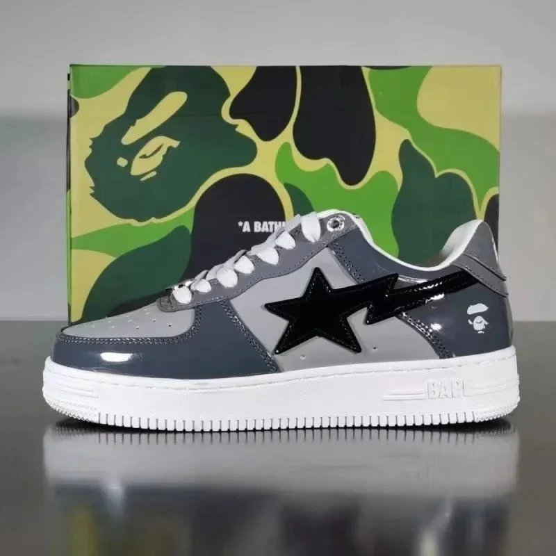 A Bathing Ape Bape Sta Low Black Patent Leather Sneakers - 7