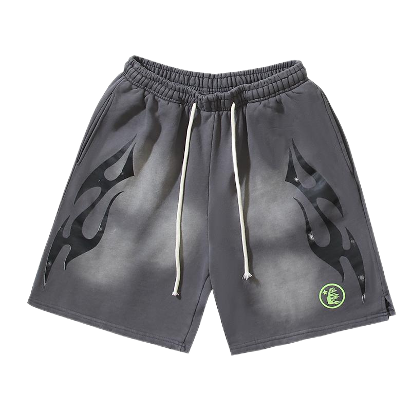 Hellstar Flame Logo Green Black Panel Shorts - 5