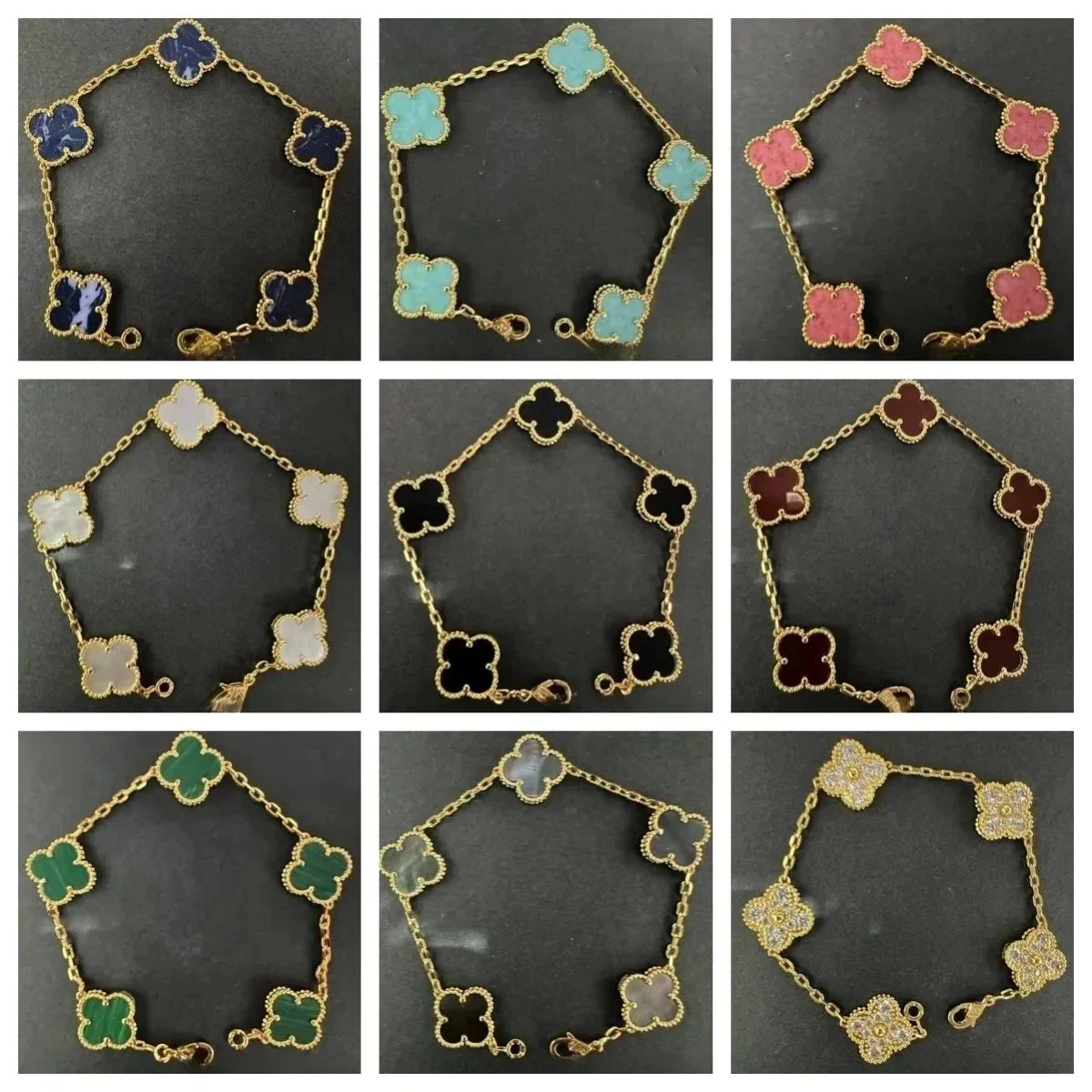 Van Cleef & Arpels Alhambra Five Motifs Bracelet Malachite and Diamonds Yellow Gold Bracelet - 7