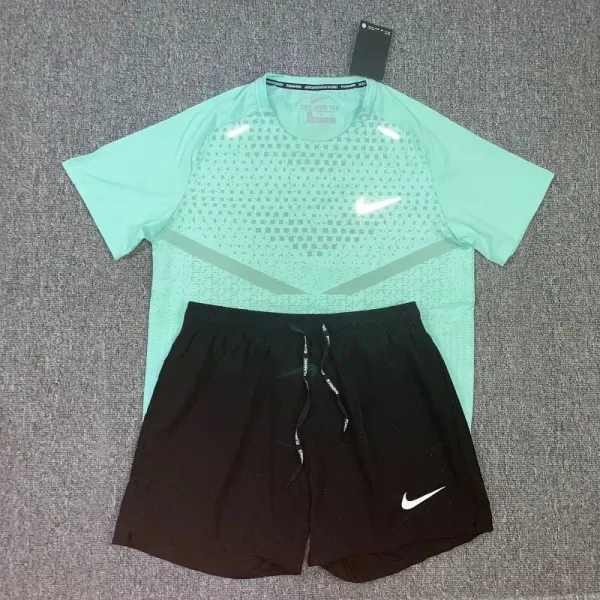 Nike The Knockout Mint Green Performance T-Shirt and Black Running Shorts Set - 1