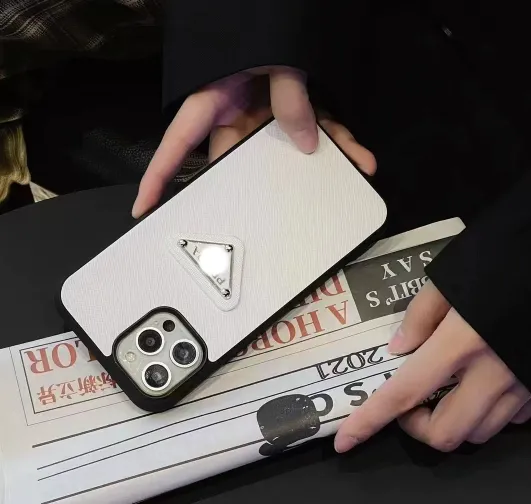 Prada Triangle Logo Phone Case White Leather-Textured Phone-Case - 1