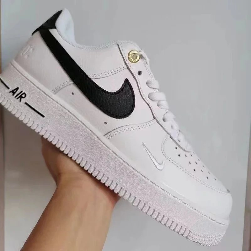Nike Air Force 1 Low White Black Swoosh Sneakers - 1
