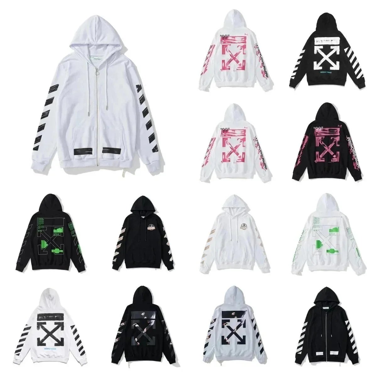 Off-White Diagonal Arrow Zip-Up Hoodie Black - 2