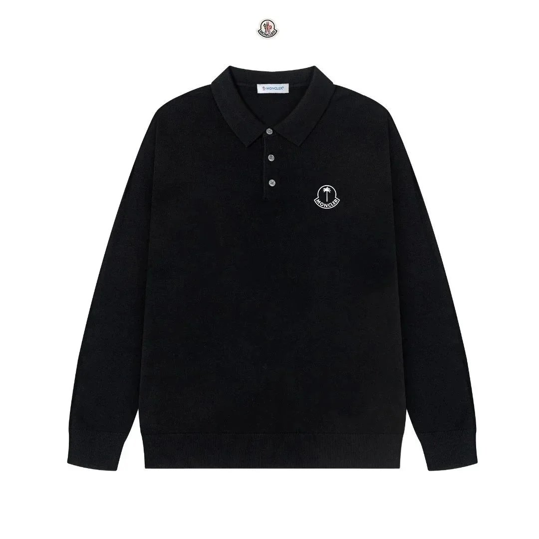 Moncler Palm Tree Logo Knit Polo Black - 1
