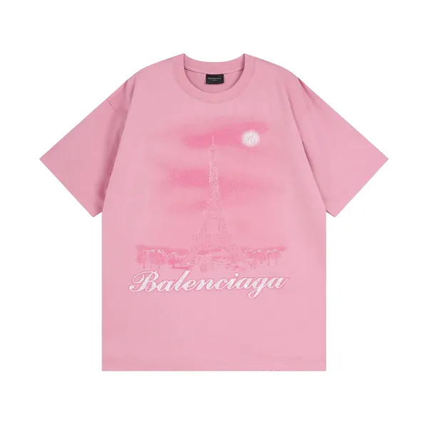 Balenciaga Eiffel Tower Print Pink T-Shirt - 1