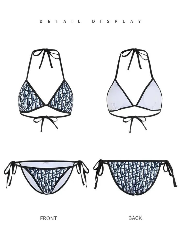 Dior Oblique Print Red and White Triangle Bikini Set - 9