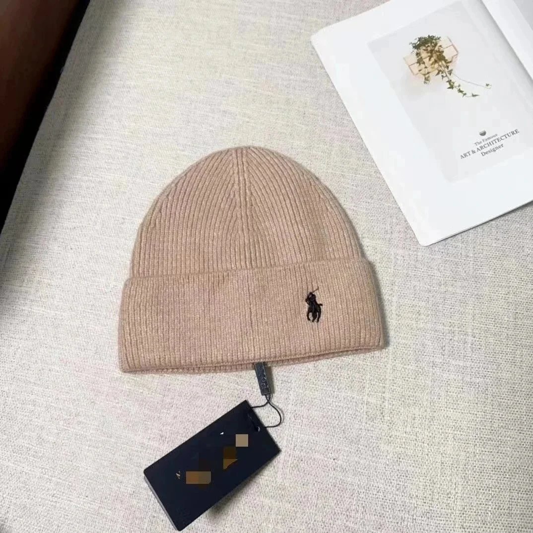 Ralph Lauren Classic Ribbed Beanie Beige Hat - 1