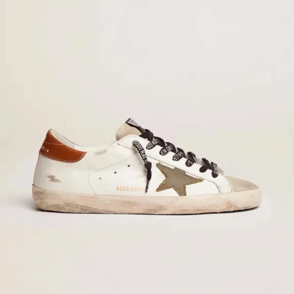 Golden Goose Superstar Distressed White and Brown Sneakers - 1