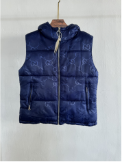 Gucci GG Monogram Quilted Hooded Vest Navy Blue - 1