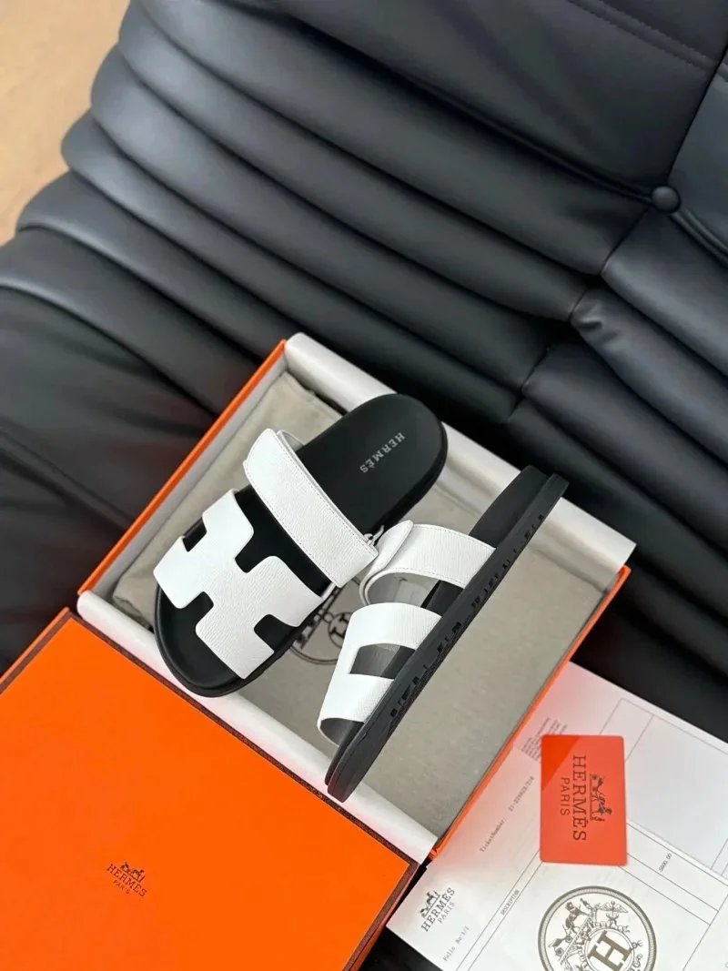 Hermès Oran Slide Sandals Black with White Star Embroidery Slippers - 10