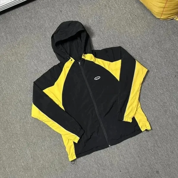 Stone Island Windbreaker Black Yellow Color-Block Hooded Jacket - 1