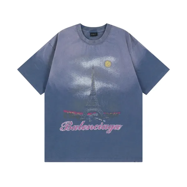 Balenciaga Eiffel Tower Graphic T-Shirt Blue - 1