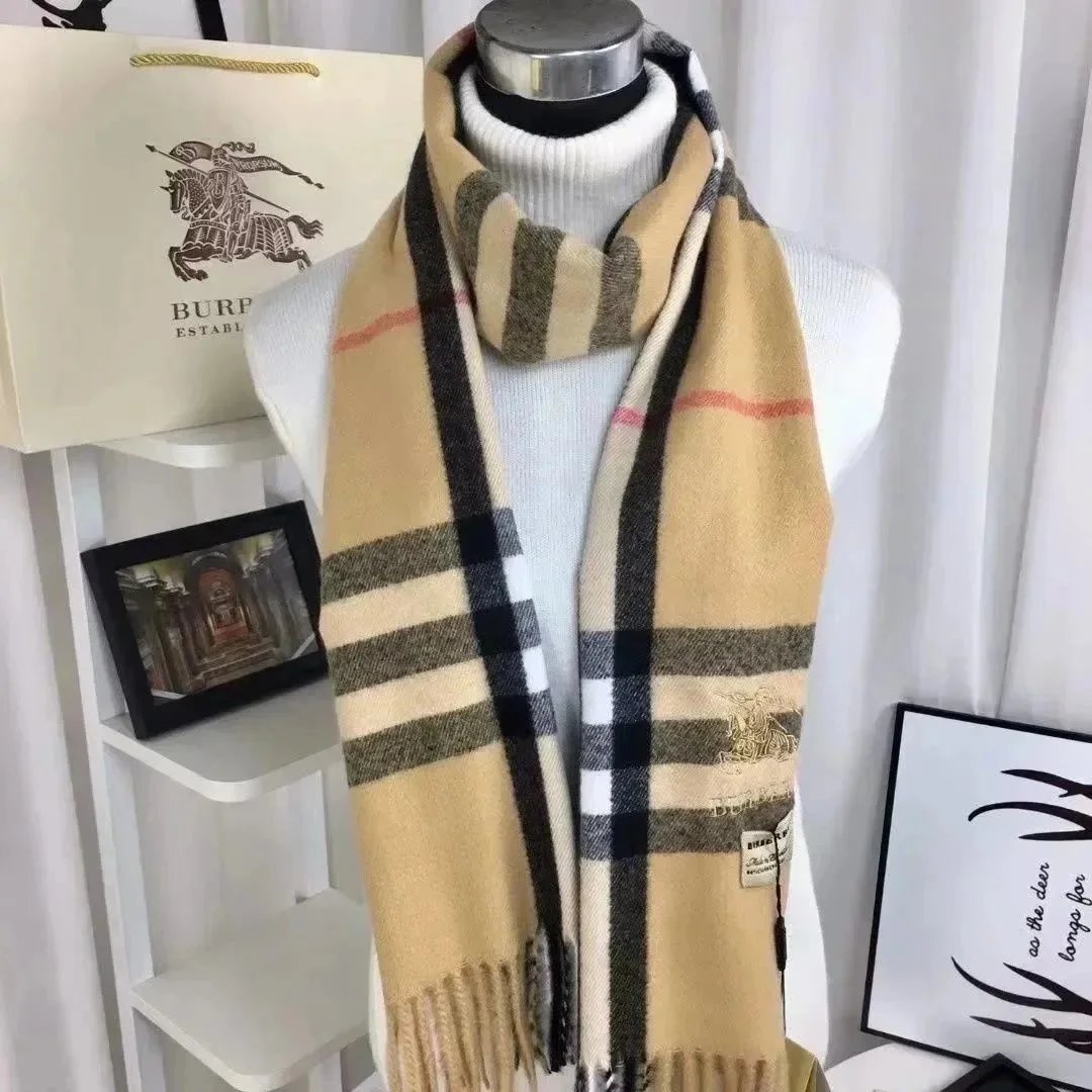 Burberry Classic Check Cashmere Scarf Pale Blue Beige - 10