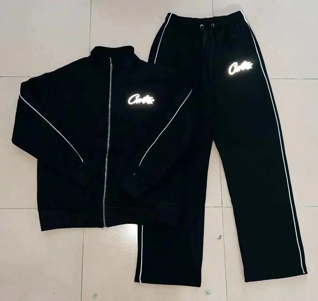 Corteiz Reflective Logo Tracksuit Black - 1