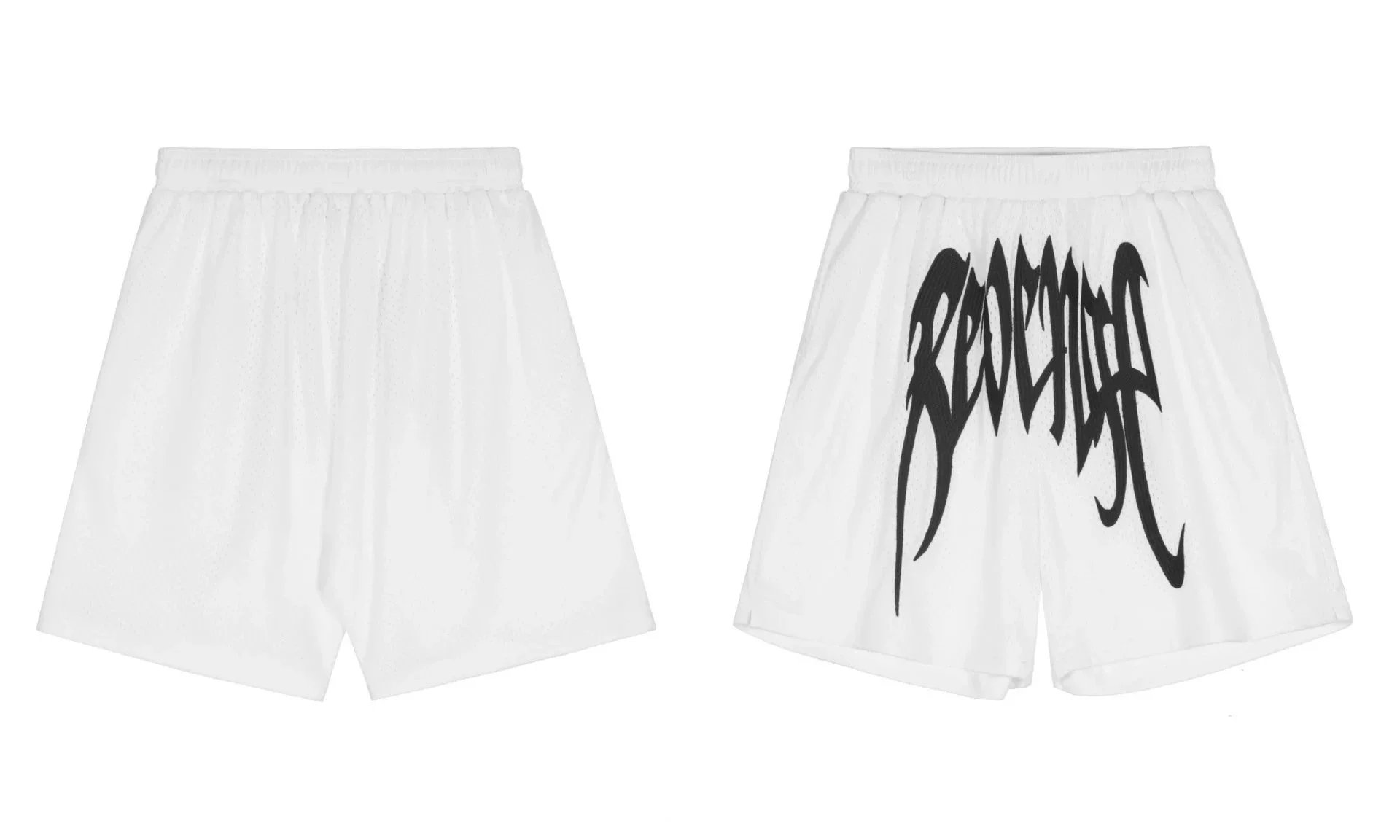 Revenge White Mesh Shorts with Gothic Logo - 1