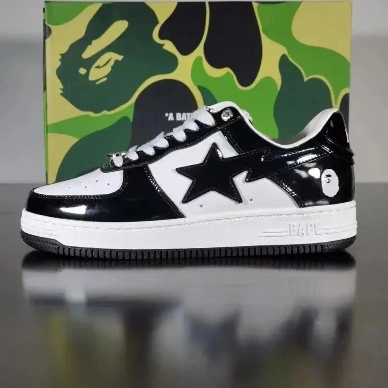 A Bathing Ape Bape Sta Low Black Patent Leather Sneakers - 3