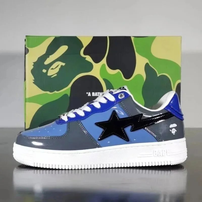 A Bathing Ape Bape Sta Low Black Patent Leather Sneakers - 8