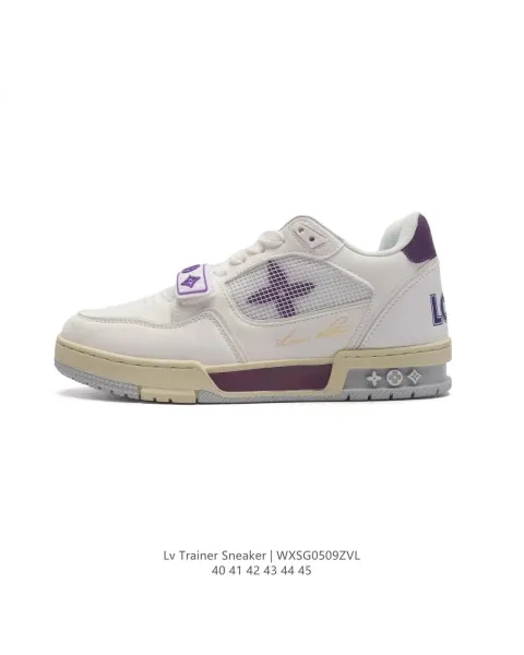 Louis Vuitton Trainer Sneaker White Purple Monogram Mesh Sneakers - 1