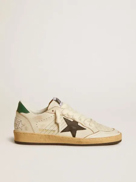 Golden Goose Ball Star Distressed White and Green Sneakers - 1