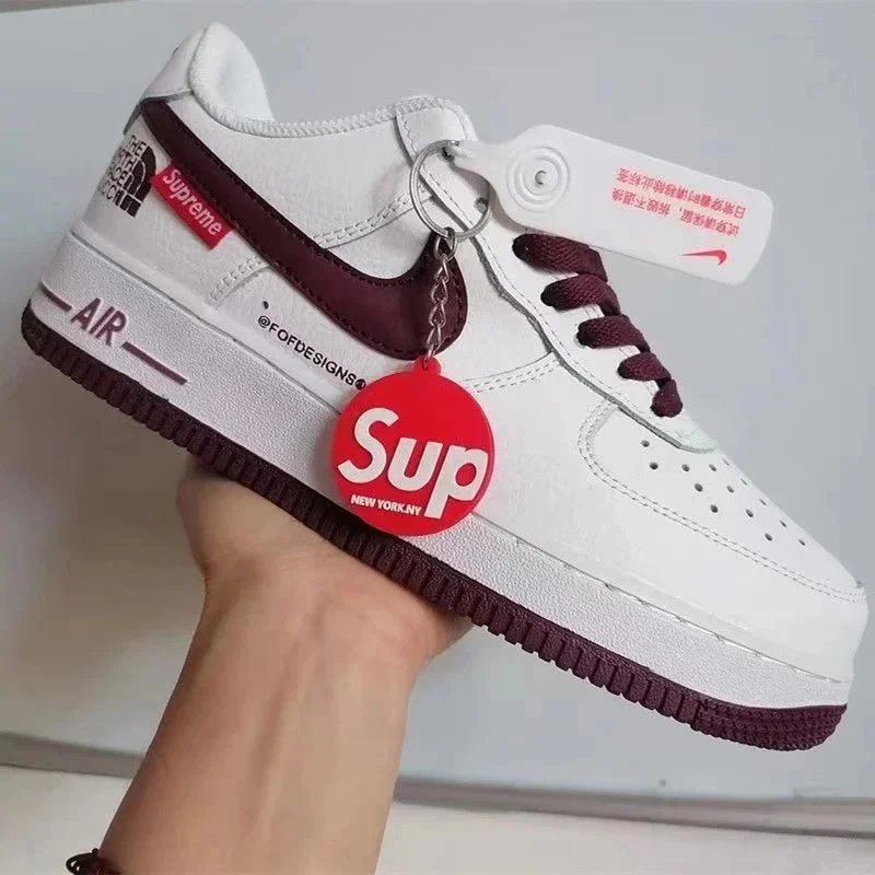 Supreme x Nike Air Force 1 Low Burgundy White Sneakers