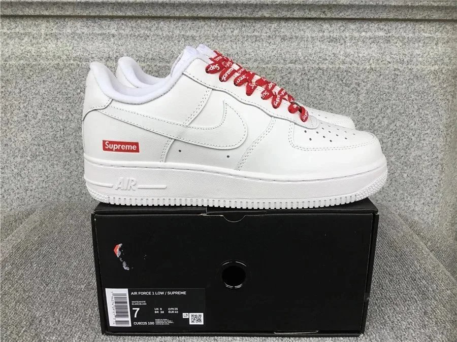 Nike x Supreme Air Force 1 Low White Red Sneakers