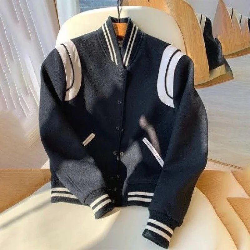 Varsity Jacket Navy and White Wool-Blend Bomber Jacket
