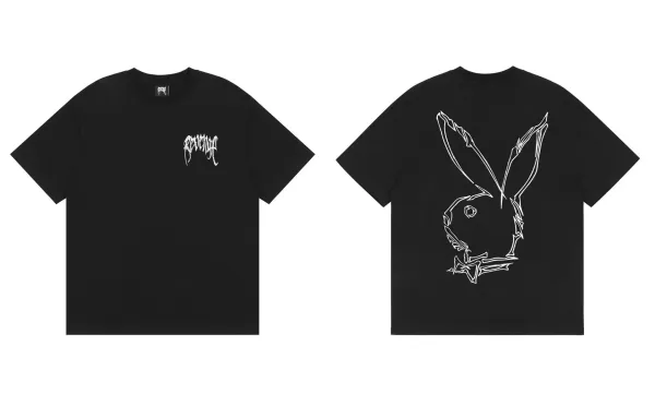 Playboy x Revenge Black Distorted Bunny Logo T-Shirt - 1