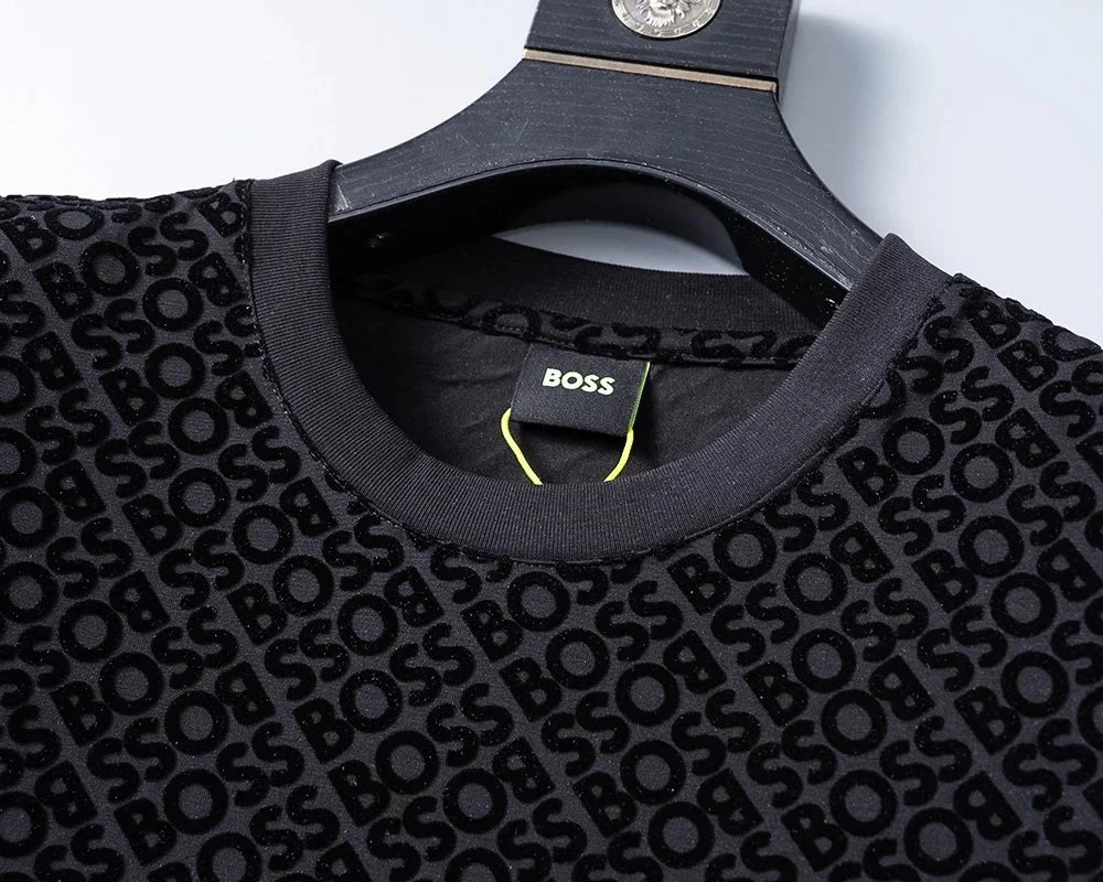 Hugo Boss Monogram-Print Mandarin Collar Polo Black - 6
