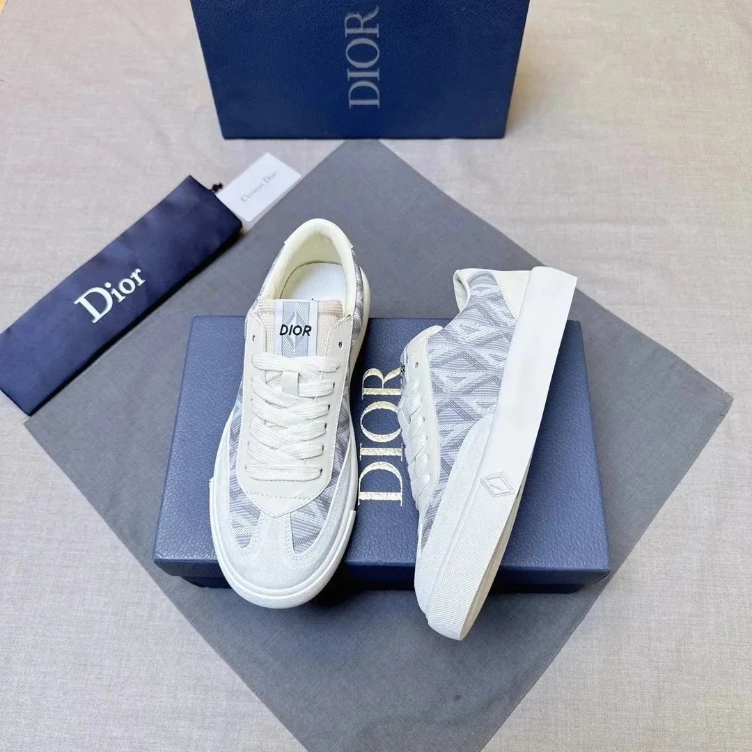 Dior B23 Oblique Print White and Gray Sneakers - 1