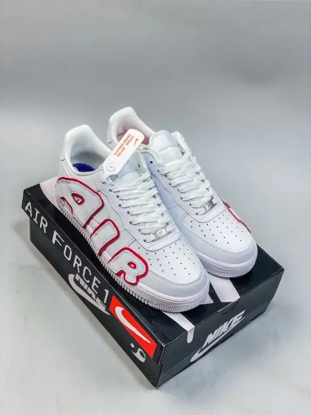 Nike Air Force 1 Low 'AIR' Embroidered White Red Sneakers - 1