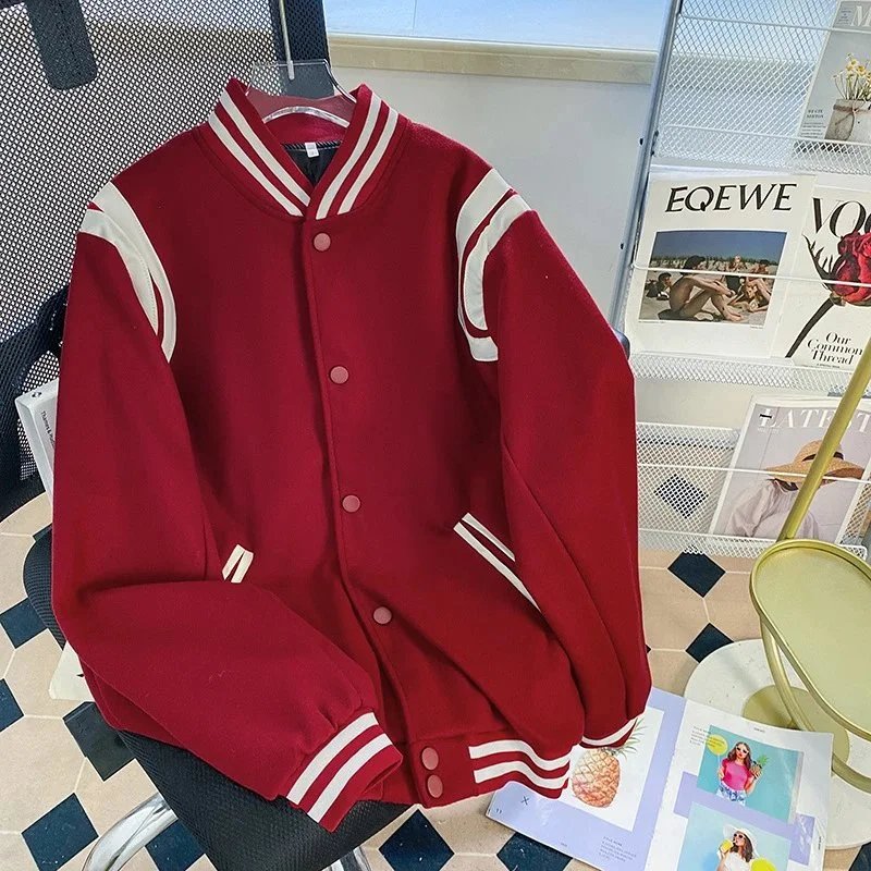 Varsity Jacket Burgundy with Cream Stripes Outerwear - 4
