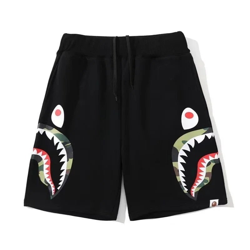 A Bathing Ape Shark Camo Split Shorts Black/Army Green - 3