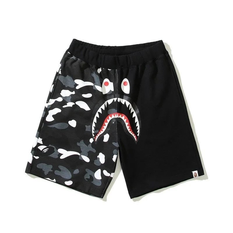 A Bathing Ape Shark Camo Split Shorts Black/Army Green - 6