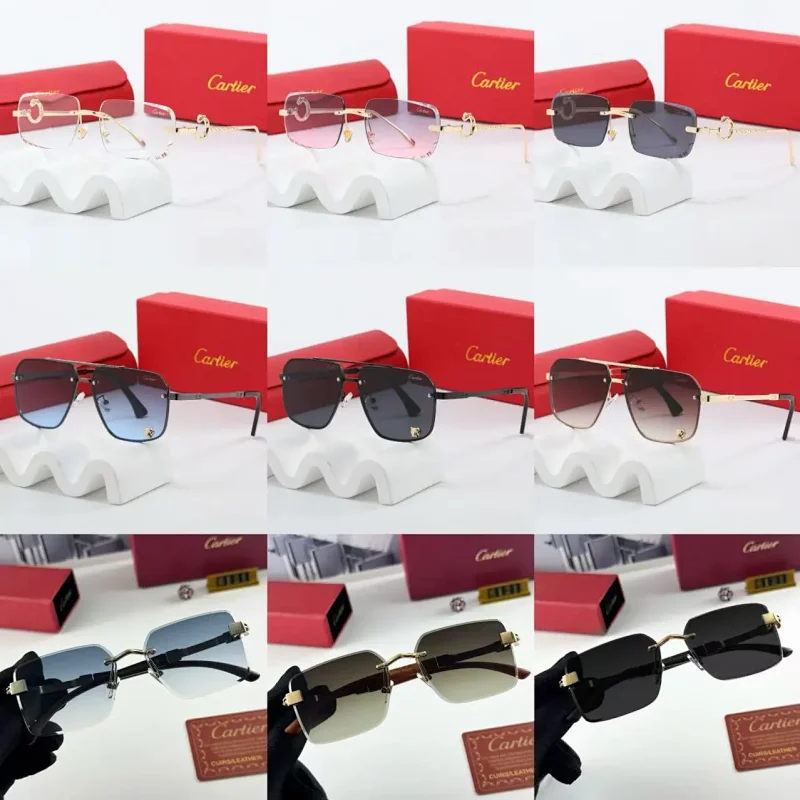 Gold-Trimmed Rimless Square Sunglasses - 4
