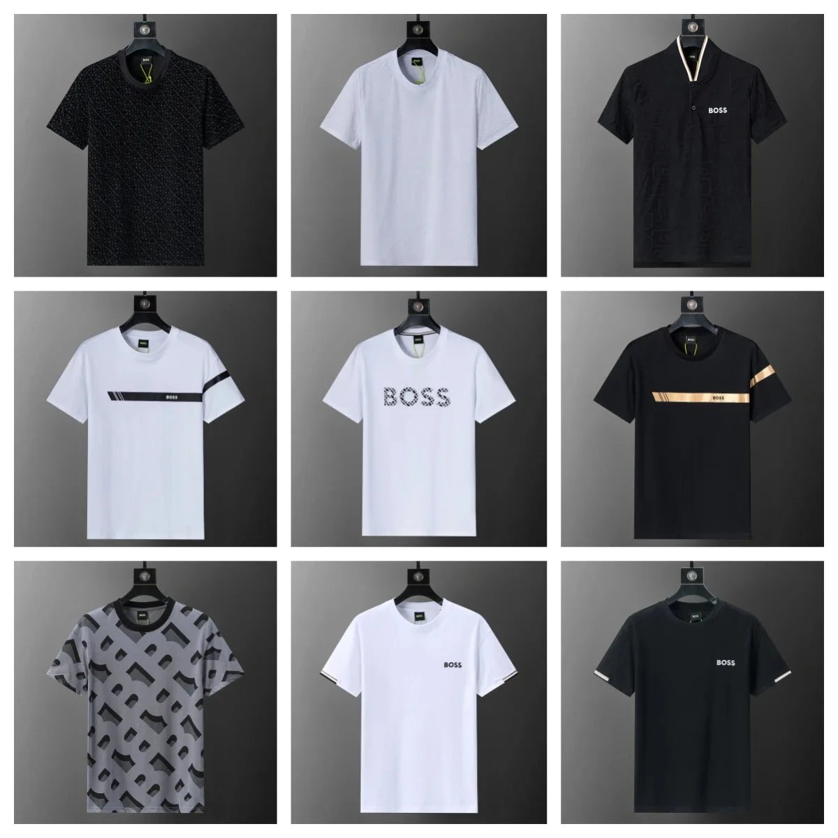 Hugo Boss Monogram-Print Mandarin Collar Polo Black - 3