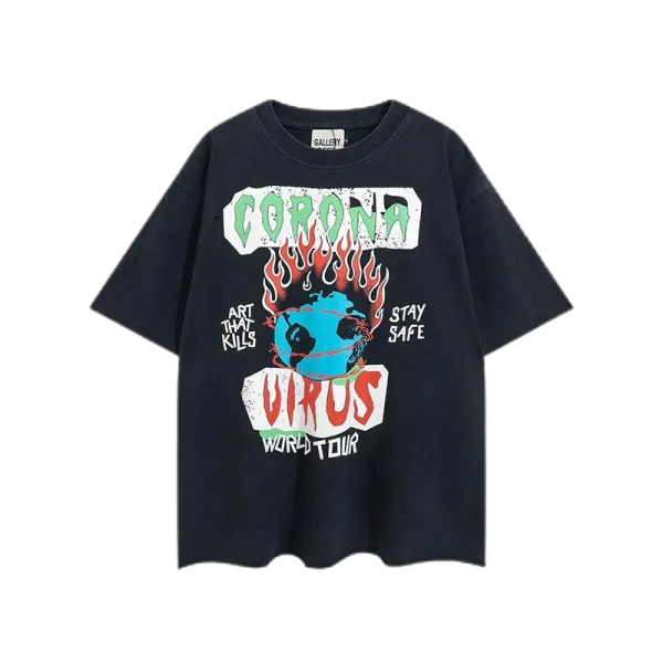 Gallery Dept Corona Virus World Tour Black Oversized T-Shirt - 1