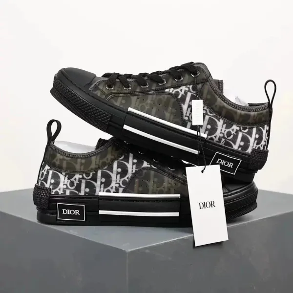 Dior B23 Oblique Print Black Canvas Sneakers - 1