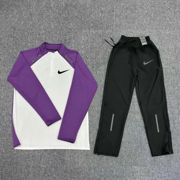 Nike Pro Hypercool Half-Zip Top and Training Pants Set Purple/White/Black - 1