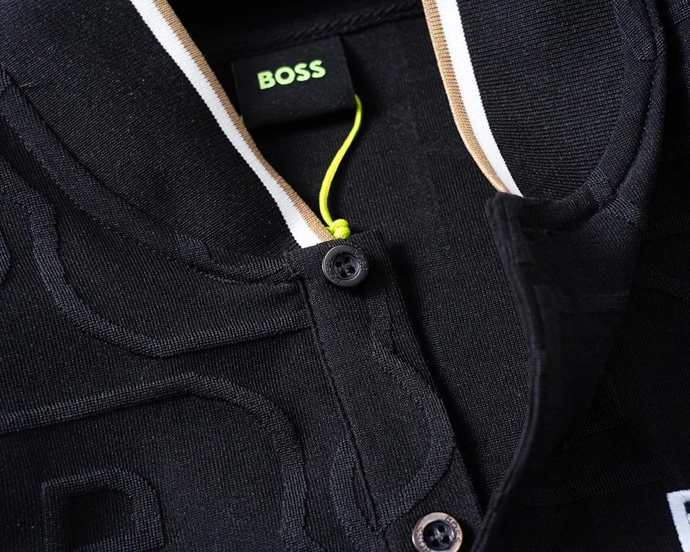 Hugo Boss Monogram-Print Mandarin Collar Polo Black - 7