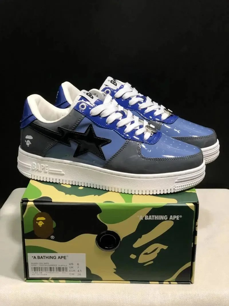 A Bathing Ape Bape Sta Blue Gray Star Sneakers - 1