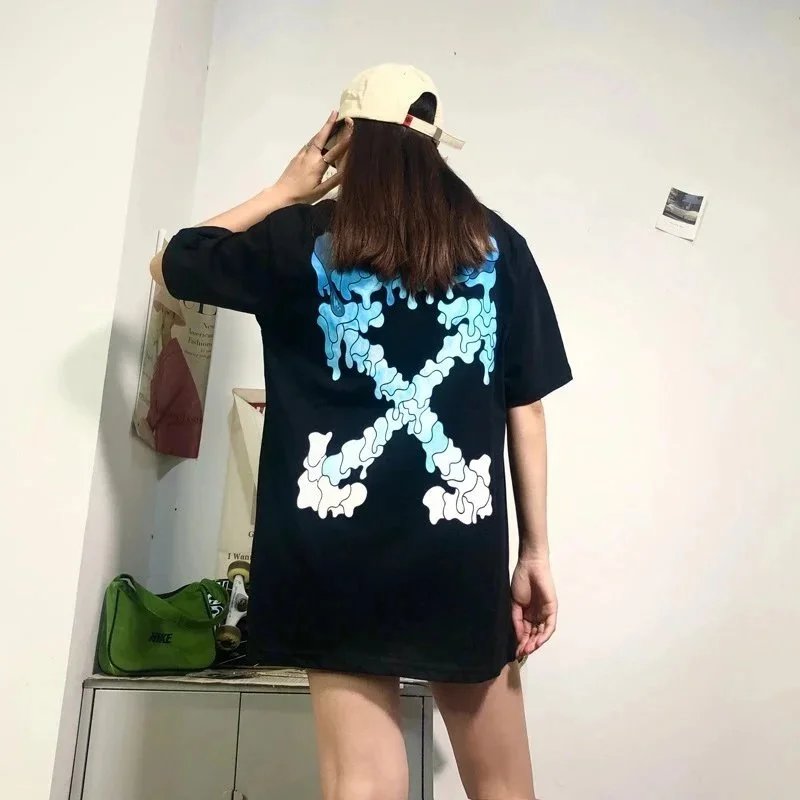 Off-White Virgil Abloh Mens Collection Black T-Shirt with Green Industrial Print - 8